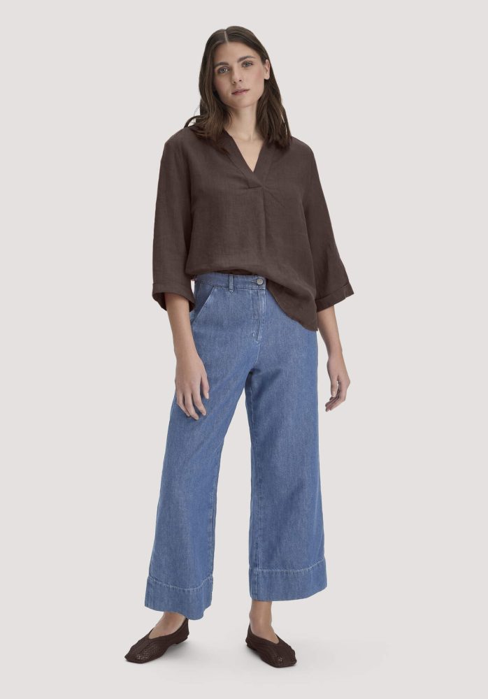 hessnatur Damen Jeans ENNELIE Culotte Wide Leg aus Bio-Baumwolle mit TENCEL™ Lyocell und Leinen - blau Grösse27/29