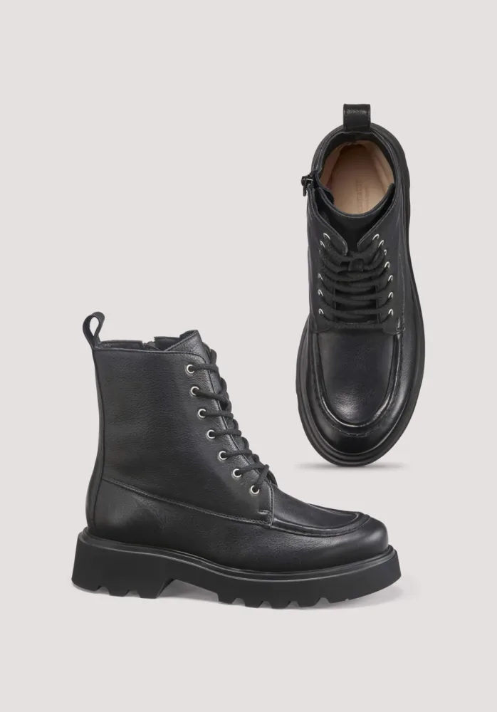 hessnatur Damen Schnürboots aus chromfrei gegerbtem Leder - schwarz - Größe 40