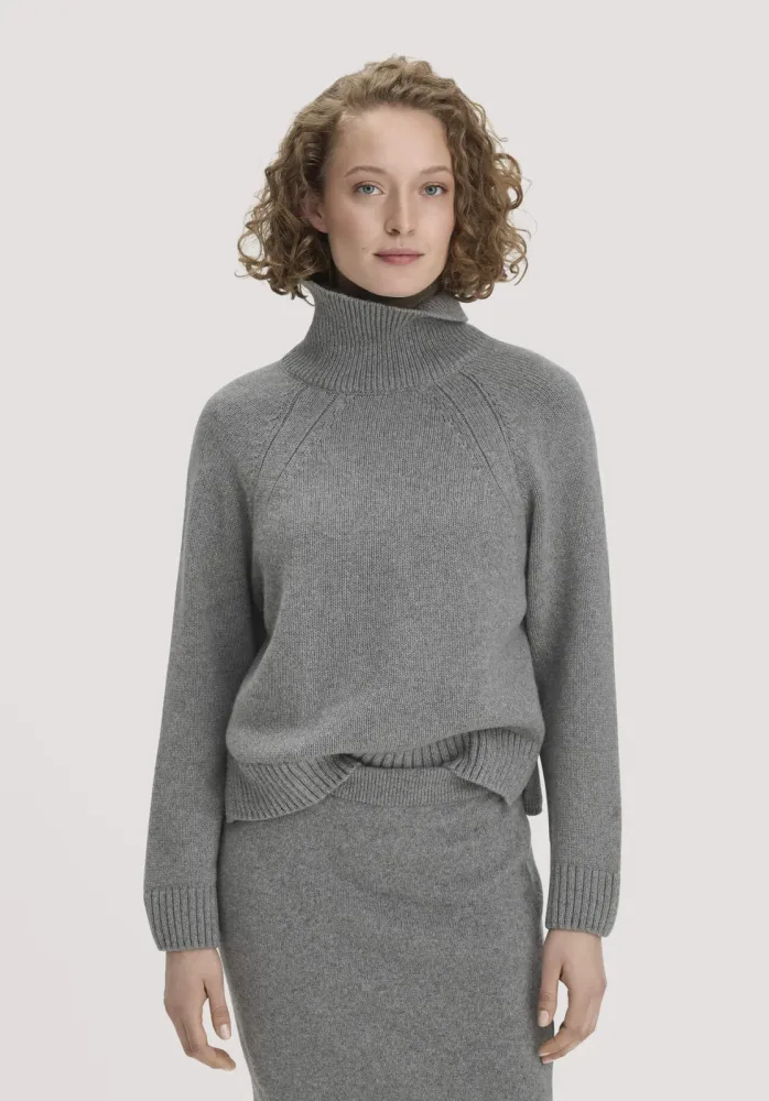 hessnatur Damen Strick Pullover Relaxed aus Bio-Merinowolle mit Bio-Baumwolle - grau GrösseXXL