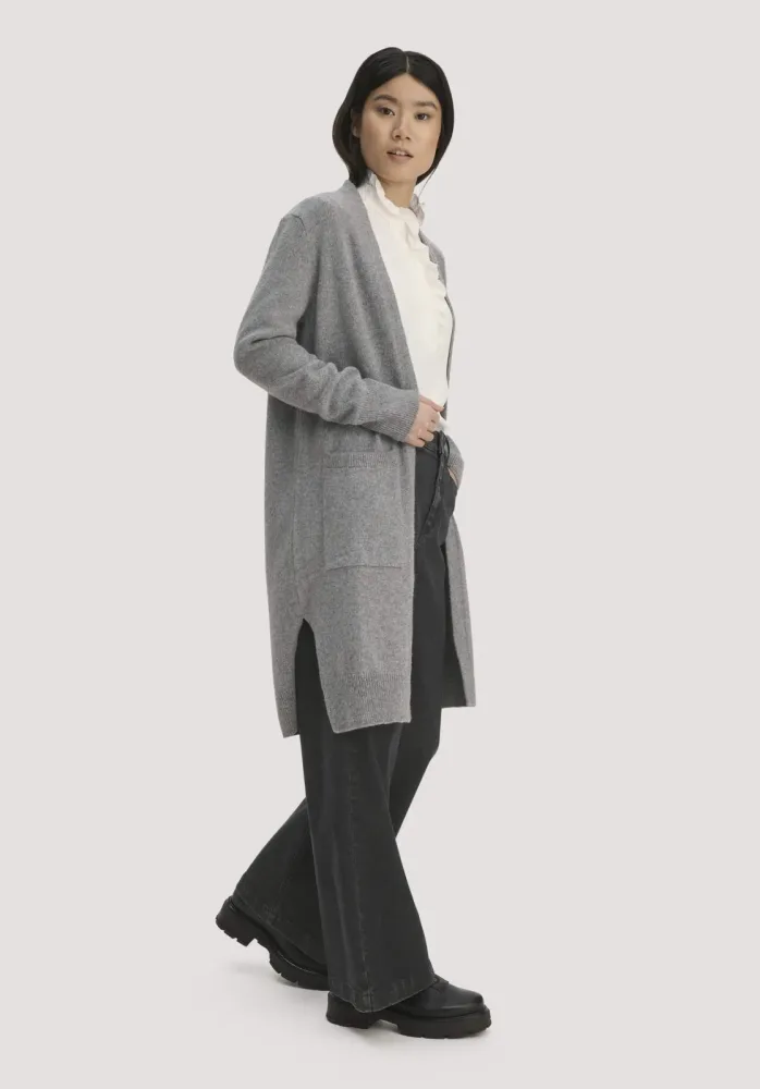 hessnatur Damen Strick Jacke Relaxed aus Bio-Merinowolle mit Bio-Baumwolle - grau - Größe XS