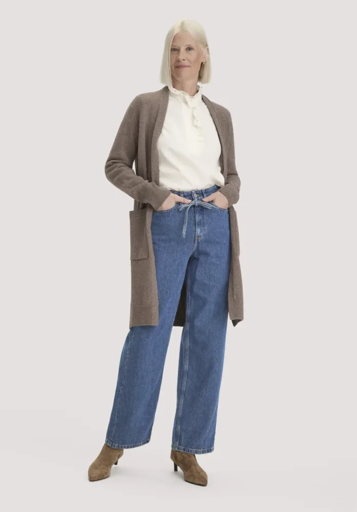 hessnatur Damen Strick Jacke Relaxed aus Bio-Merinowolle mit Bio-Baumwolle - braun GrösseXS