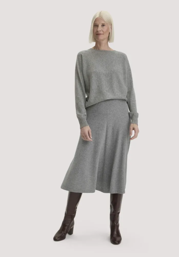 hessnatur Damen Strick Rock Midi Regular aus Bio-Merinowolle mit Cashmere - grau - Größe S
