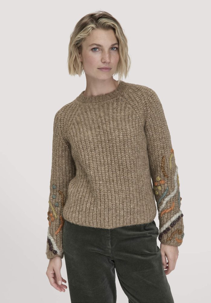 hessnatur Damen Strick Pullover Relaxed aus Alpaka mit Bio-Baumwolle - braun GrösseS