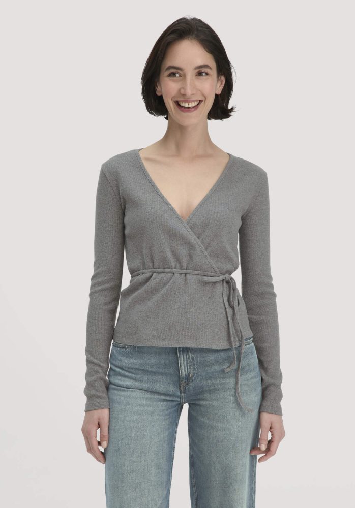 hessnatur Damen Rib Longsleeve Slim aus Bio-Baumwolle - grau Grösse44