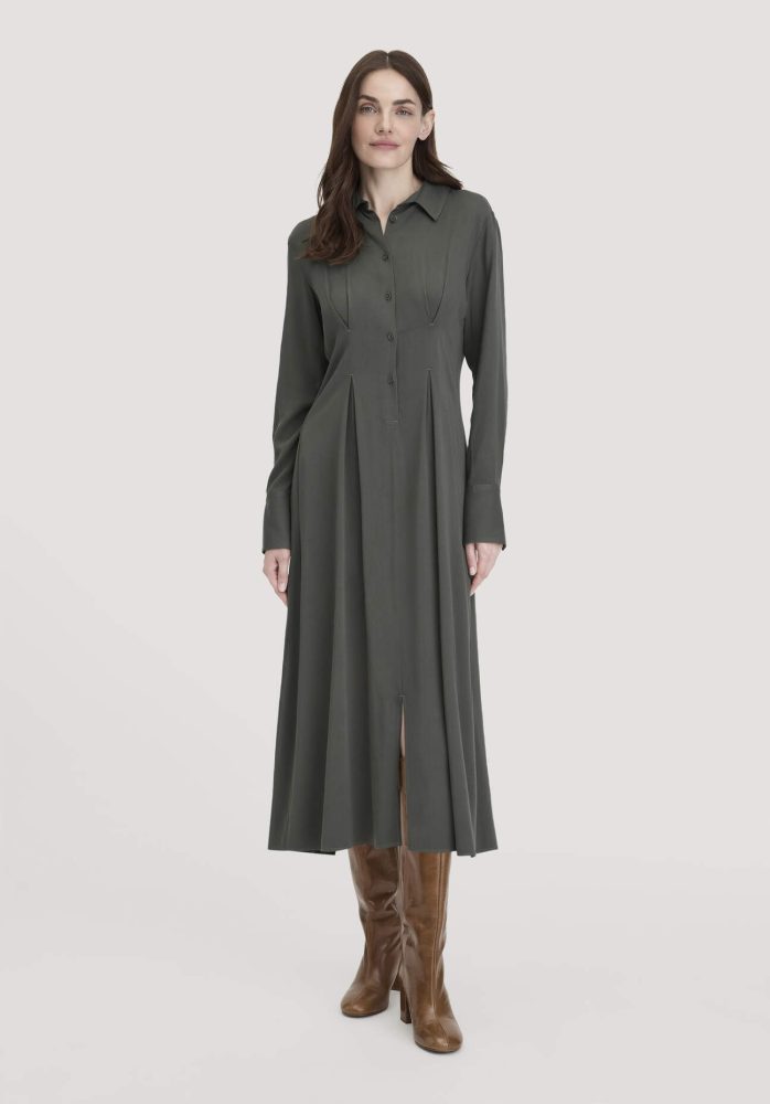 hessnatur Damen Kleid Midi Regular aus LENZING™ ECOVERO™ Viskose - grün Grösse34
