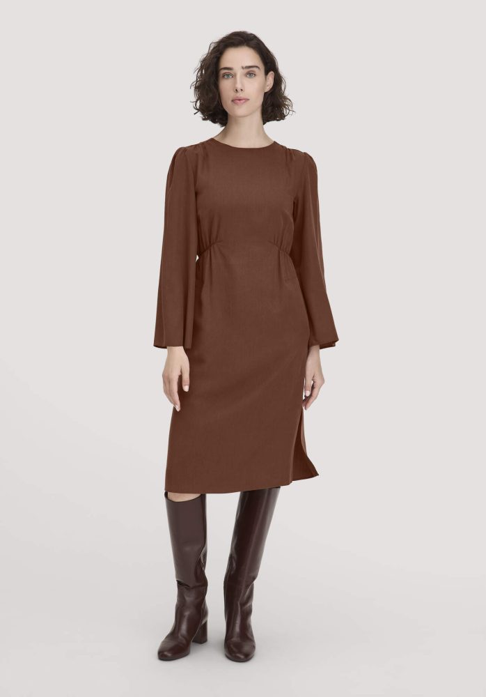 hessnatur Damen Kleid Kniebedeckend aus TENCEL™ Lyocell - braun Grösse42