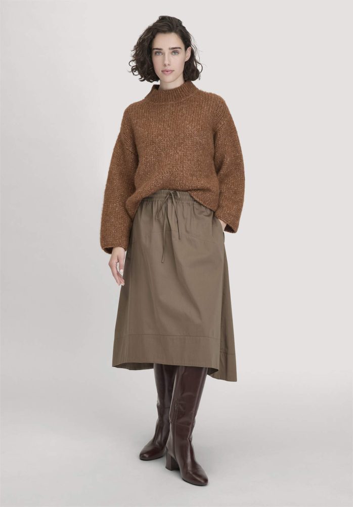 hessnatur Damen Rock Midi Relaxed aus Bio-Baumwolle - braun Grösse44