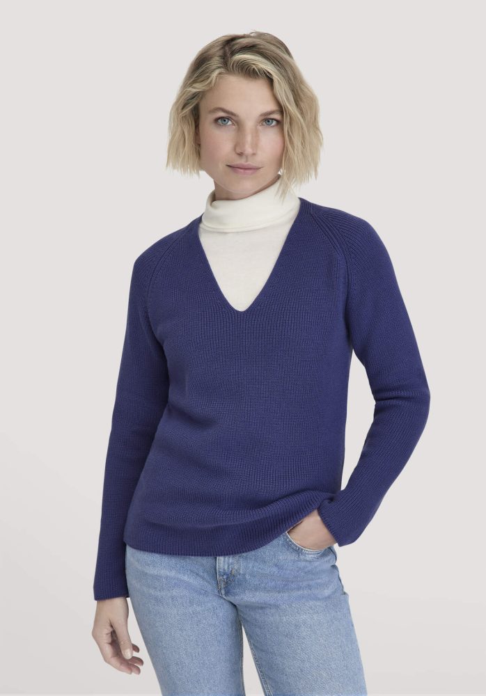 hessnatur Damen Strick Pullover Regular aus Bio-Baumwolle - blau GrösseS