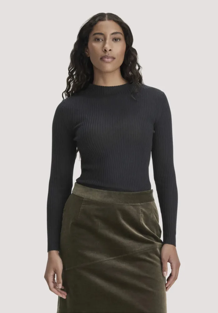 hessnatur Damen Strick Pullover Fitted aus TENCEL? Lyocell mit Bio-Baumwolle - schwarz - Größe XL
