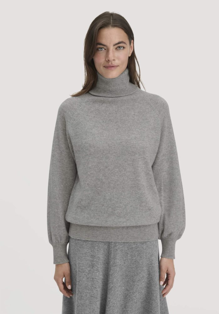 hessnatur Damen Rollkragen Pullover Relaxed BETTER RECYCLING aus Cashmere - grau GrösseS