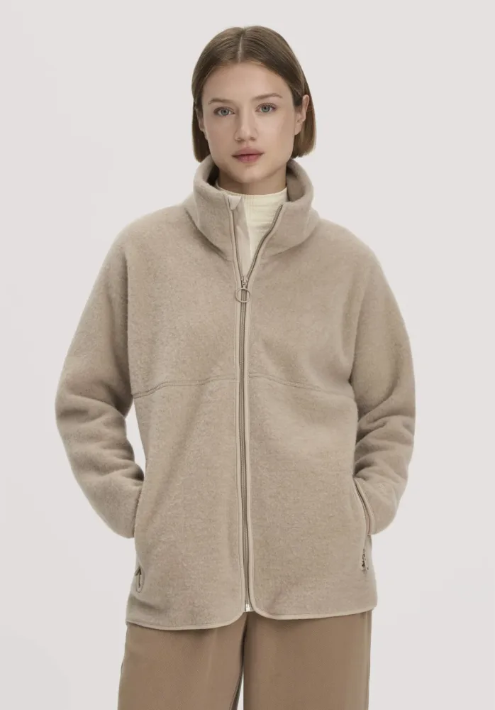 hessnatur Damen Wollfleece Jacke Oversize aus Bio-Merinowolle - beige - Größe L