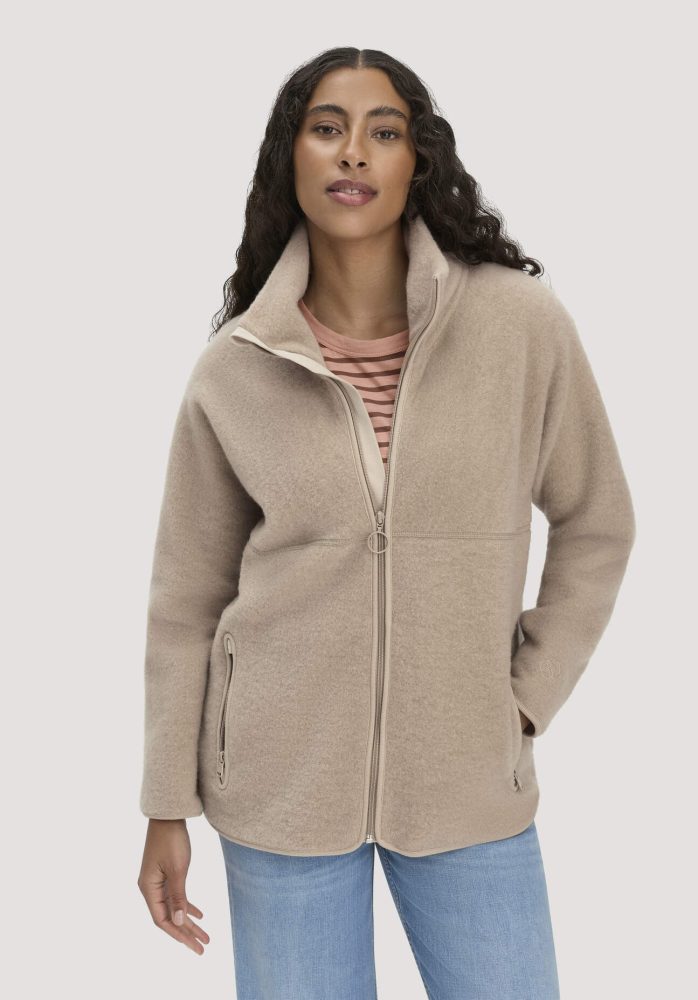 hessnatur Damen Wollfleece Jacke Oversized aus Bio-Merinowolle - beige GrösseS