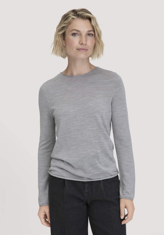 hessnatur Damen Strick Pullover Regular aus Bio-Merinowolle - grau GrösseXL