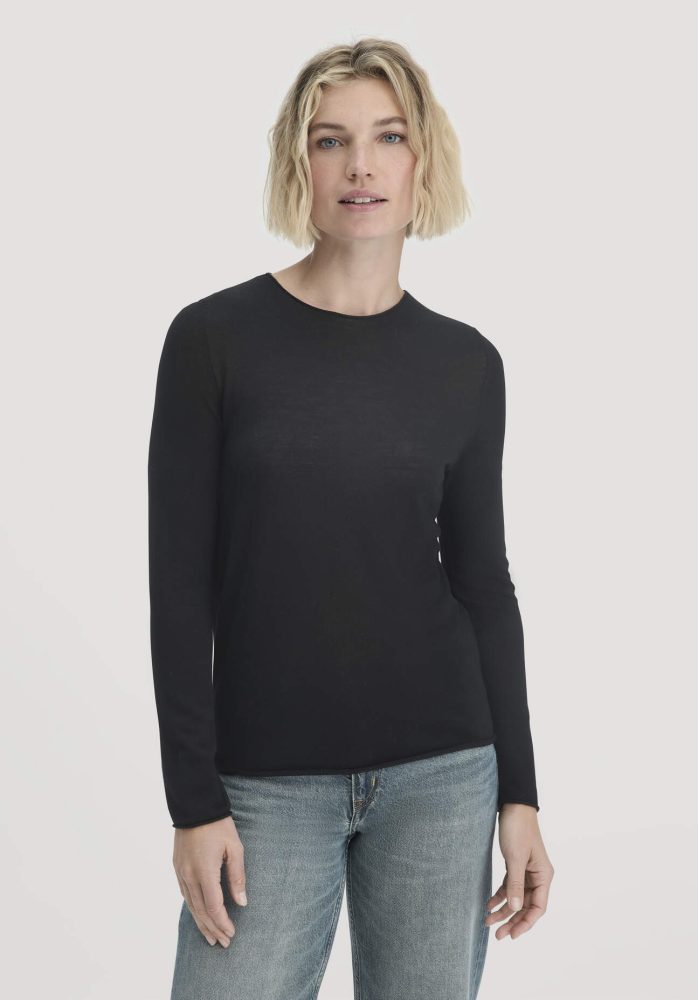 hessnatur Damen Strick Pullover Regular aus Bio-Merinowolle - schwarz GrösseS