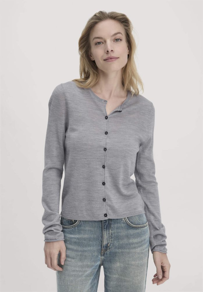 hessnatur Damen Strick Jacke Regular aus Bio-Merinowolle - grau GrösseS