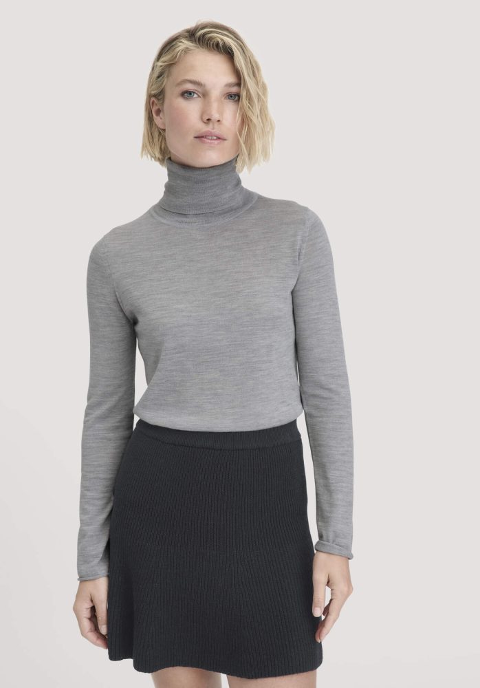 hessnatur Damen Strick Rollkragen Pullover Slim aus Bio-Merinowolle - grau GrösseS