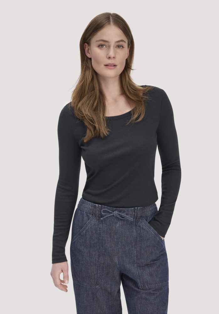 hessnatur Damen Softrib Longsleeve Fitted aus Bio-Baumwolle und TENCEL™ Modal - schwarz Grösse38