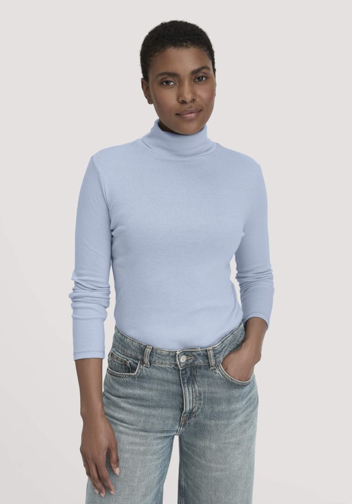 hessnatur Damen Softrib Longsleeve Fitted aus Bio-Baumwolle und TENCEL™ Modal - blau Grösse48