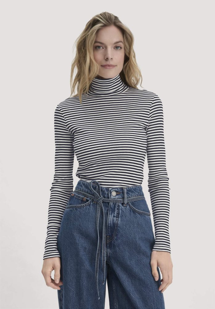 hessnatur Damen Streifen Softrib Longsleeve Fitted aus Bio-Baumwolle und Modal - weiß Grösse46