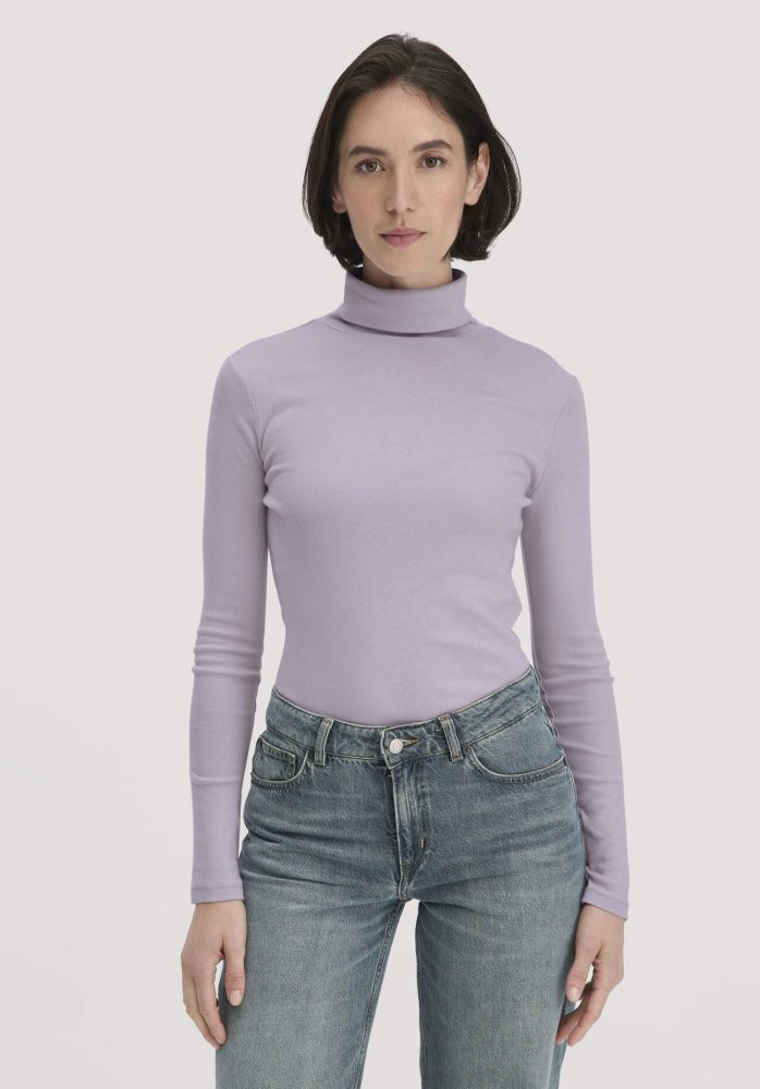 hessnatur Damen Softrib Longsleeve Fitted aus Bio-Baumwolle und TENCEL™ Modal - lila Grösse48