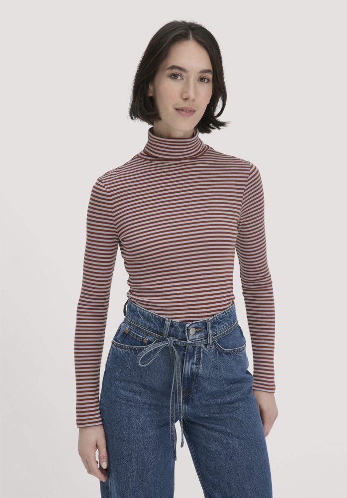 hessnatur Damen Streifen Softrib Longsleeve Fitted aus Bio-Baumwolle und Modal - lila Grösse48