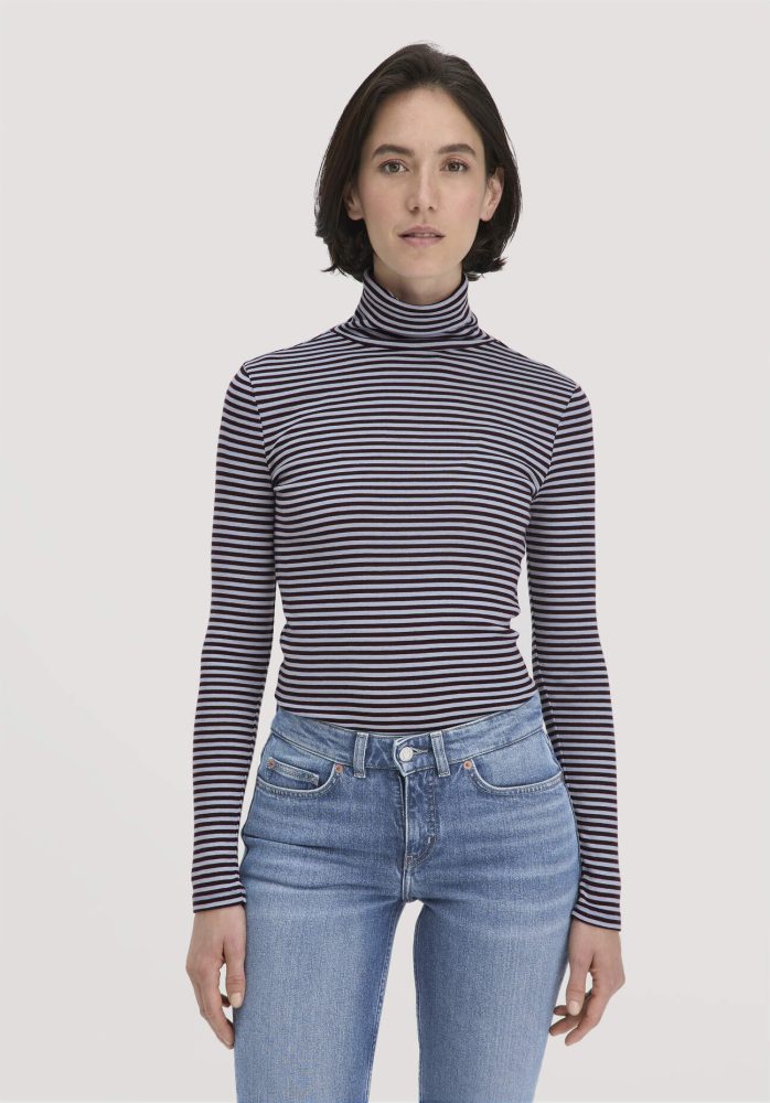 hessnatur Damen Streifen Softrib Longsleeve Fitted aus Bio-Baumwolle und Modal - blau Grösse44