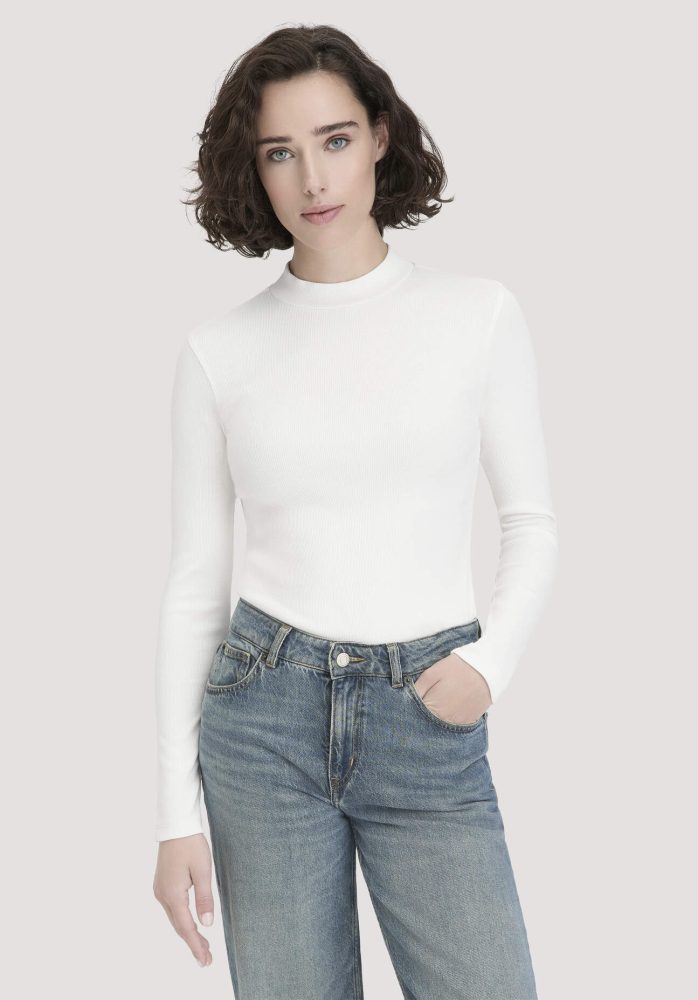 hessnatur Damen Rib Longsleeve Slim aus Bio-Baumwolle - weiß Grösse48