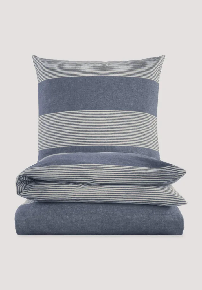 hessnatur Biber Bettwäsche-Set SEON aus Bio-Baumwolle - blau Grösse135x200 / 80x80 cm