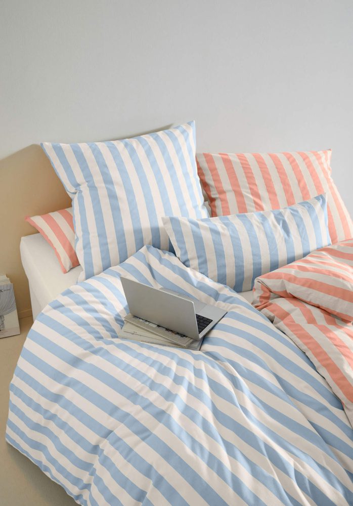 hessnatur Renforcé Bettwäsche-Set CANNES aus Bio-Baumwolle - blau Grösse240x220 / 2x40x80 cm