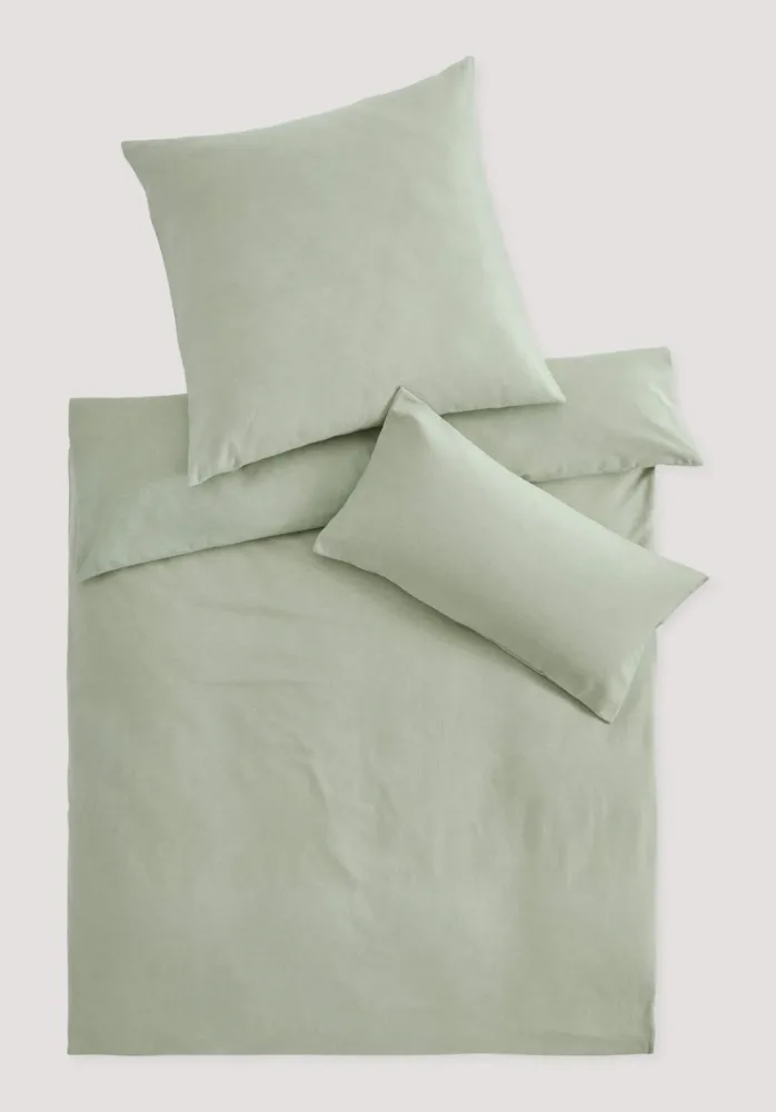 hessnatur Flanell Bettwäsche-Set XABI aus Bio-Baumwolle - grün - Größe 155x220 / 80x80 cm