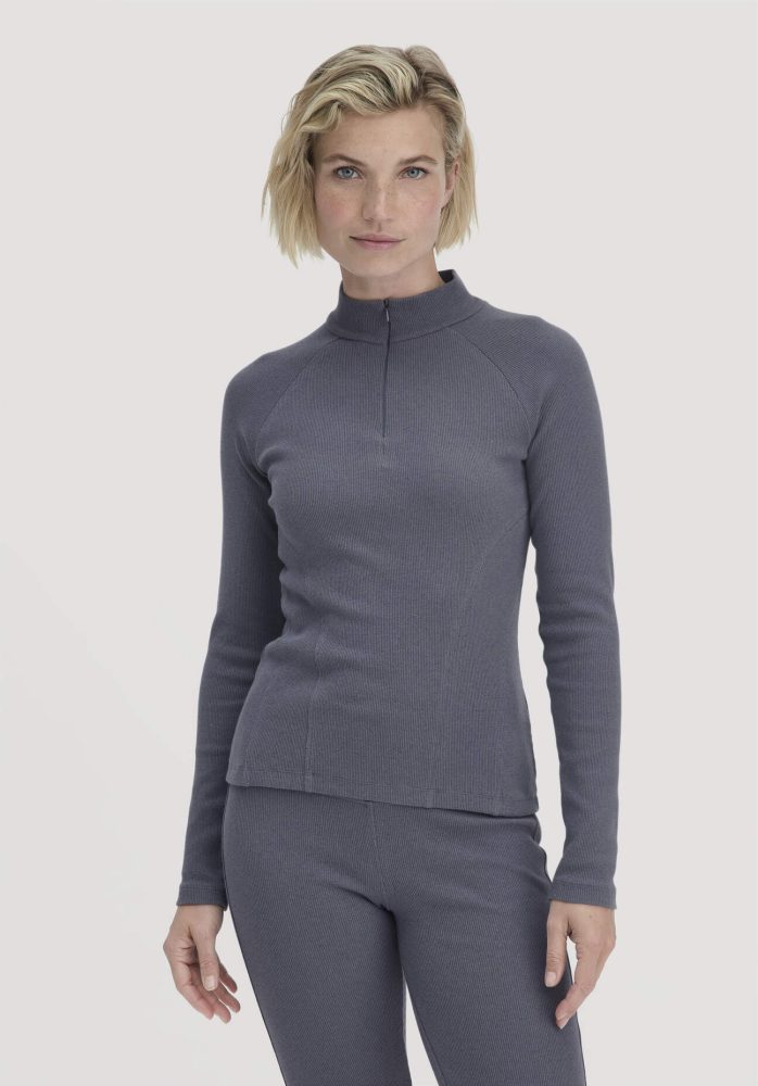 hessnatur Loungewear Longsleeve Fitted BETTER RECYCLING aus Bio-Baumwolle - blau - Größe 46