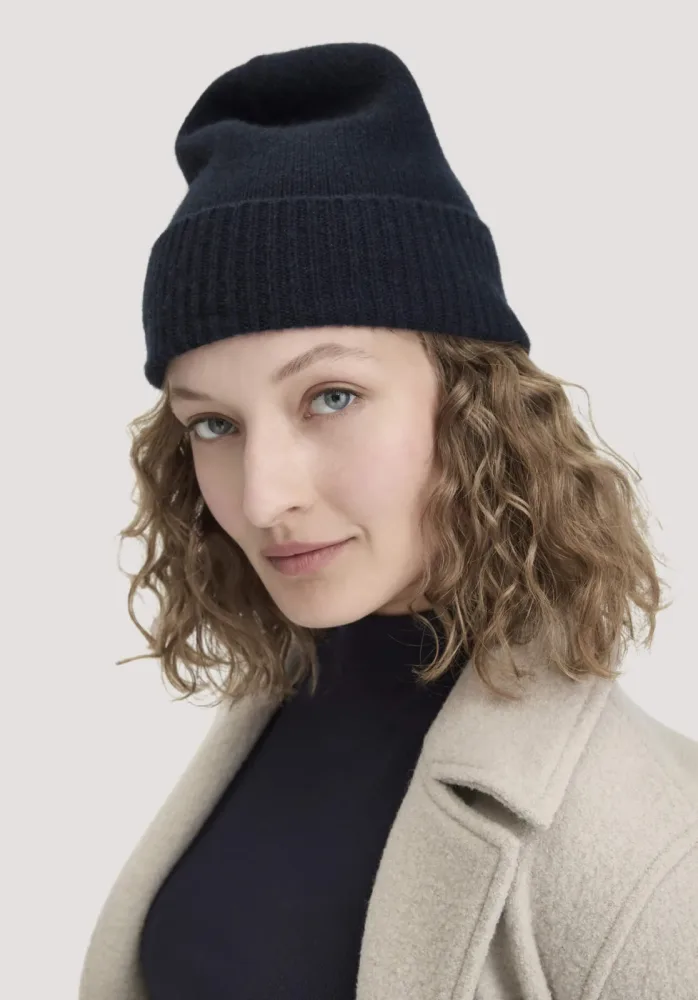 hessnatur Damen Mütze BETTER RECYCLING aus Cashmere - blau - Größe One Size