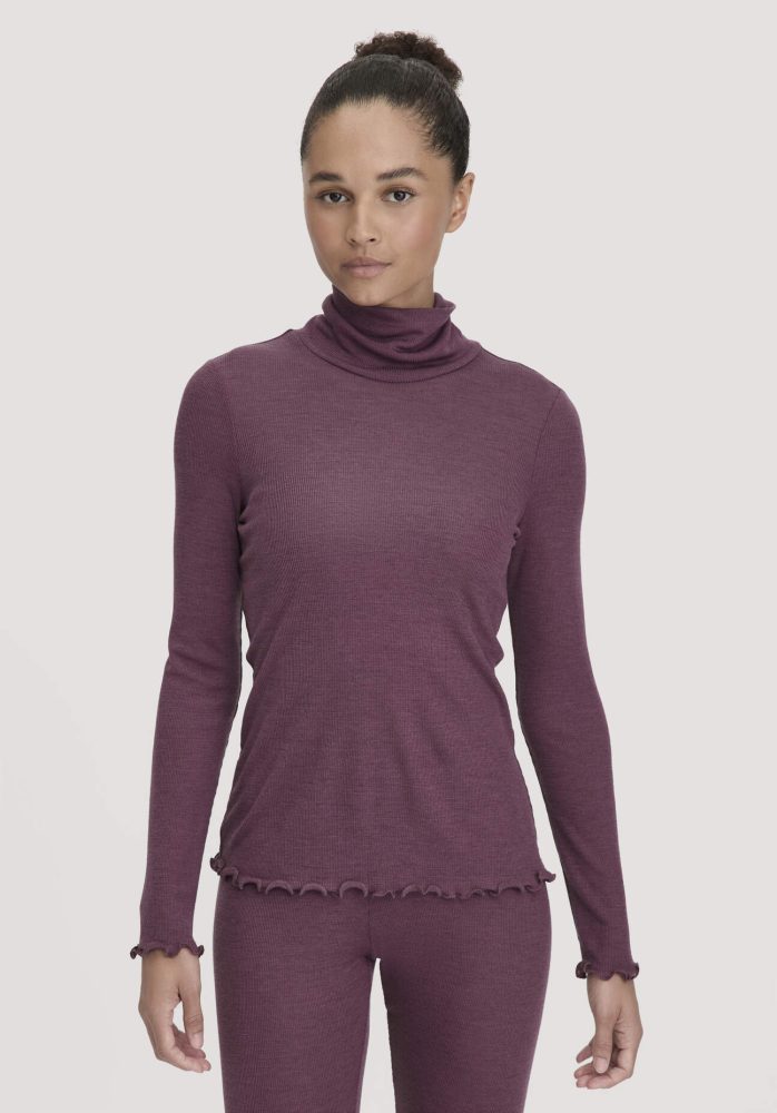 hessnatur Damen Longsleeve mit Rollkragen WARM TOUCH aus Bio-Merinowolle und TENCEL™ Lyocell - lila Grösse34