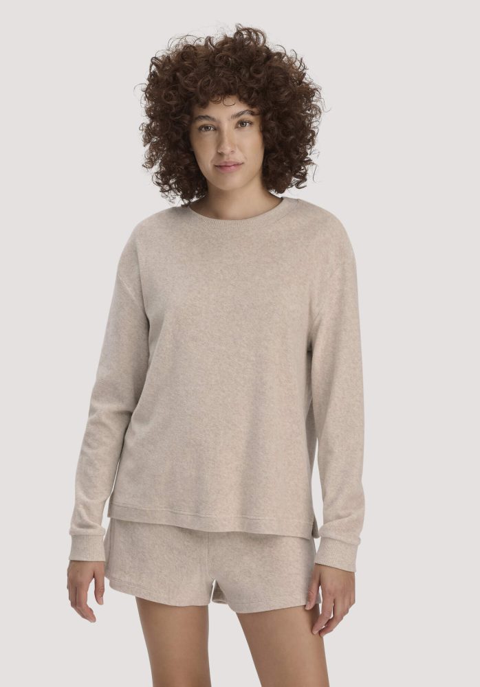 hessnatur Damen Frottee Loungeshirt Oversize PURE COTTON aus Bio-Baumwolle - beige Grösse34