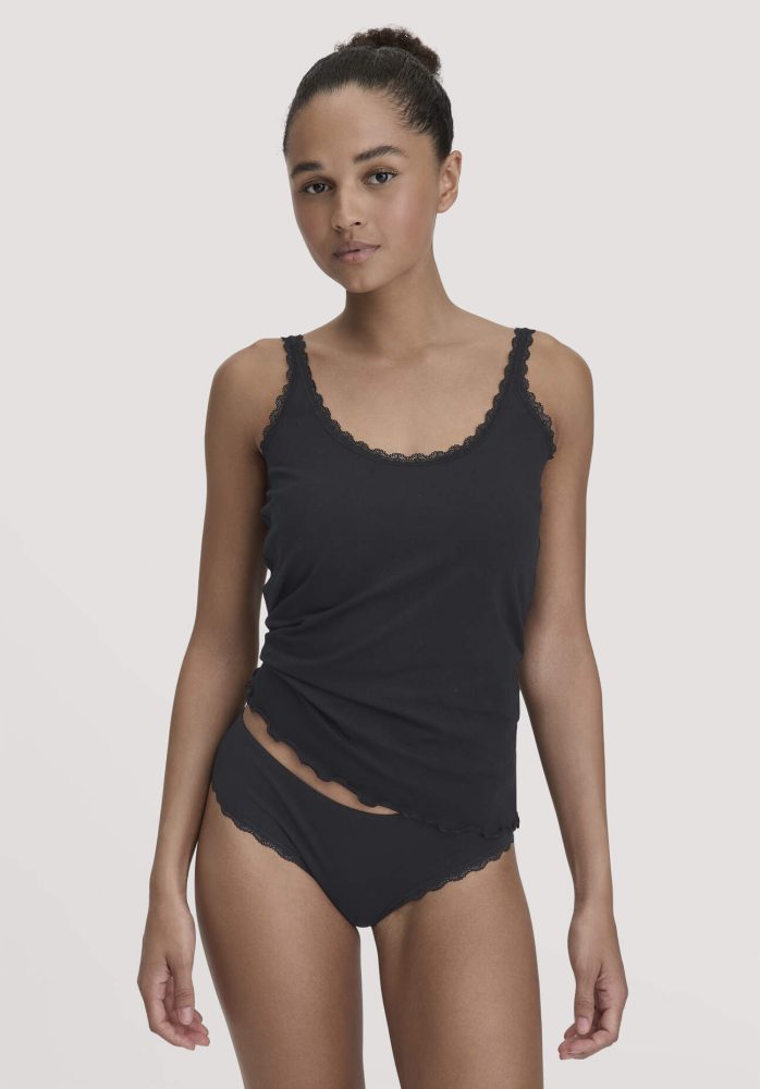 hessnatur Damen Panty Regular Cut COTTON FEEL LACE aus Bio-Baumwolle - schwarz Grösse38