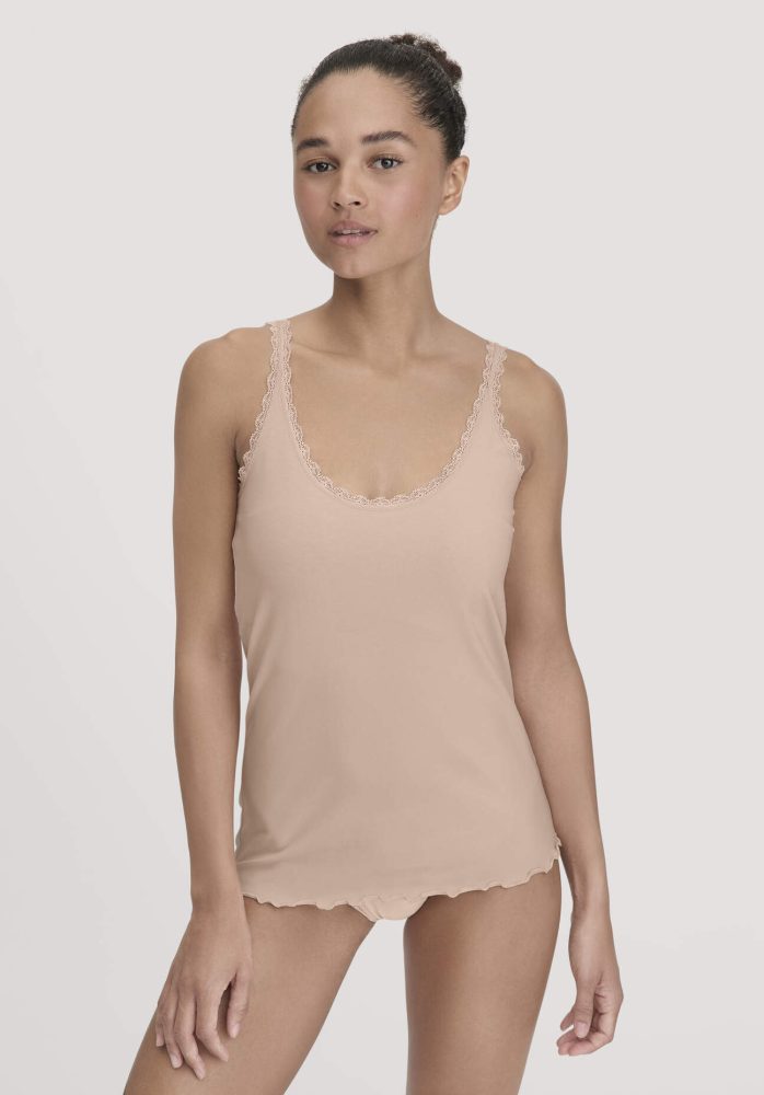 hessnatur Damen Tanktop COTTON FEEL LACE aus Bio-Baumwolle - rosa Grösse48