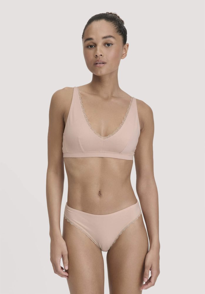 hessnatur Damen Slip Regular Cut COTTON FEEL LACE aus Bio-Baumwolle - rosa Grösse38