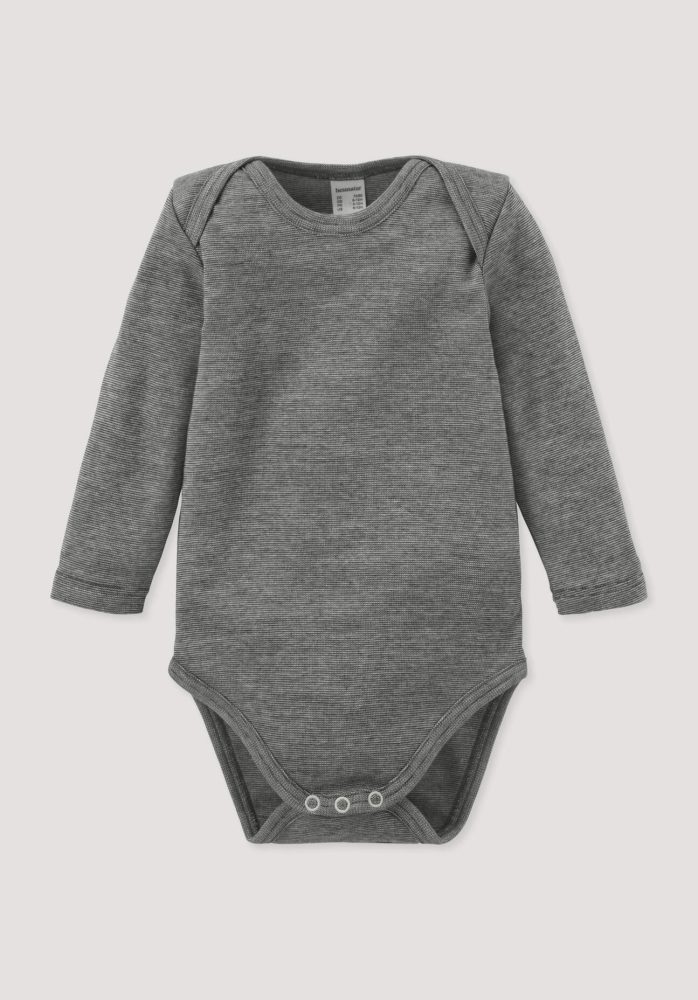 hessnatur Baby Langarm Body aus Bio-Baumwolle mit Bio-Merinowolle und Seide - grau Grösse98/104