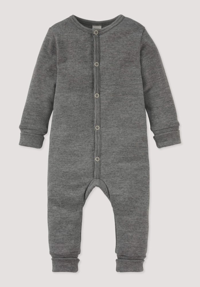 hessnatur Baby Schlafoverall aus Bio-Baumwolle mit Bio-Merinowolle und Seide - grau Grösse98/104