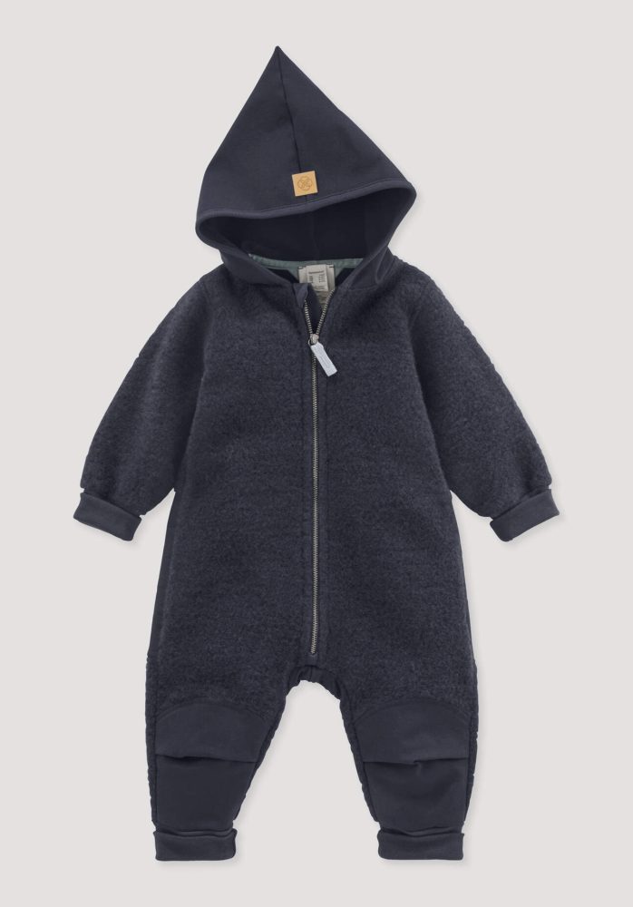 hessnatur Baby Wollfleece Overall aus Bio-Merinowolle mit Softshell - blau Grösse74/80