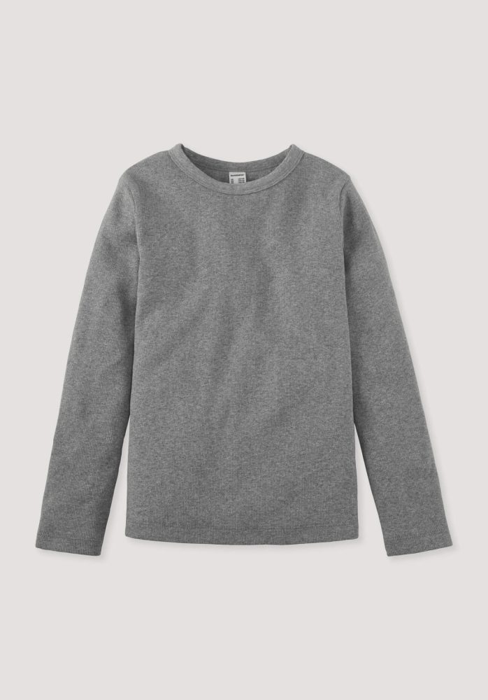 hessnatur Kinder Rib Shirt aus Bio-Baumwolle - grau Grösse134/140