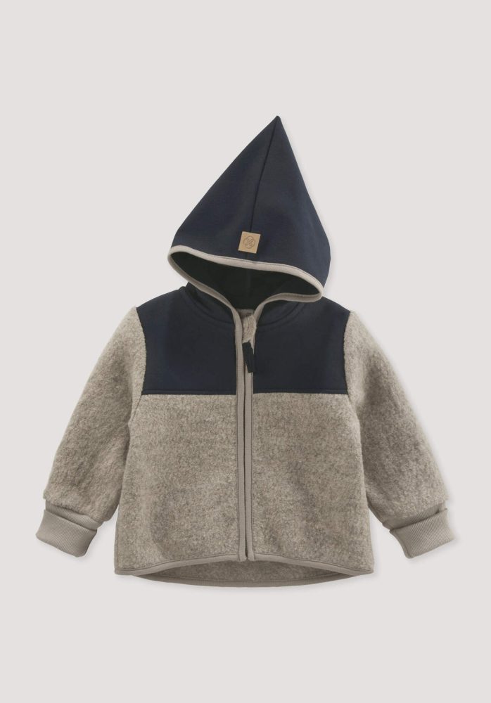 hessnatur Baby Wollwalk Jacke aus Bio-Merinowolle mit Softshell - grau Grösse74/80