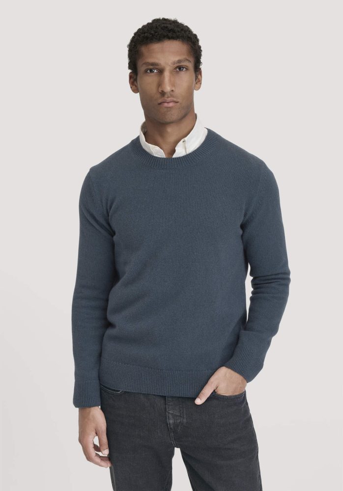 hessnatur Herren Strick Pullover Regular aus Bio-Merinowolle mit Bio-Baumwolle - blau GrösseS
