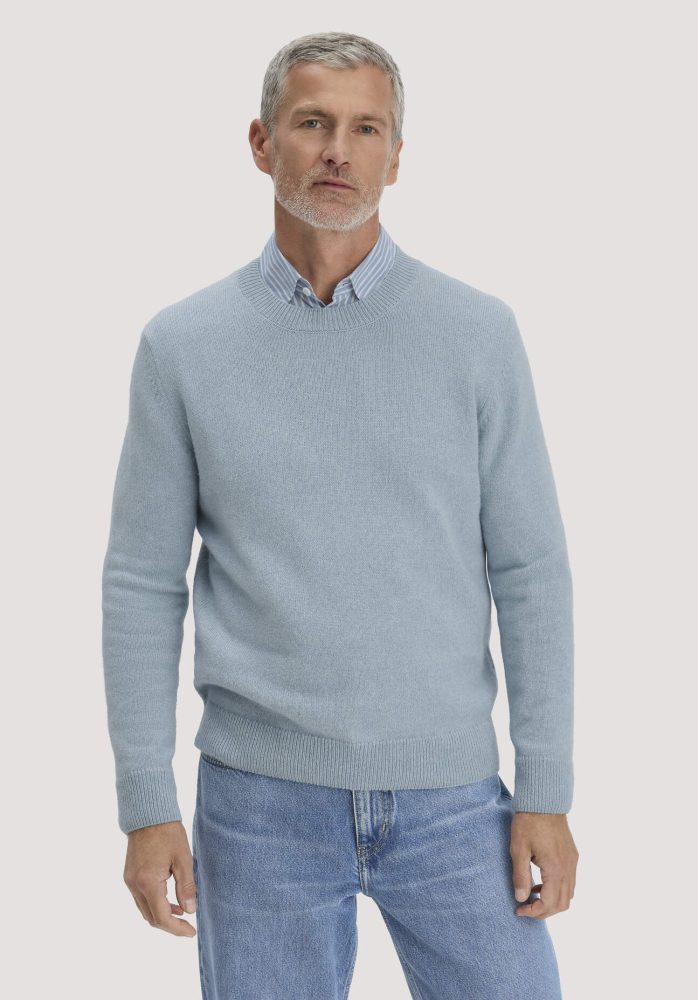 hessnatur Herren Strick Pullover Regular aus Bio-Merinowolle mit Bio-Baumwolle - blau GrösseM