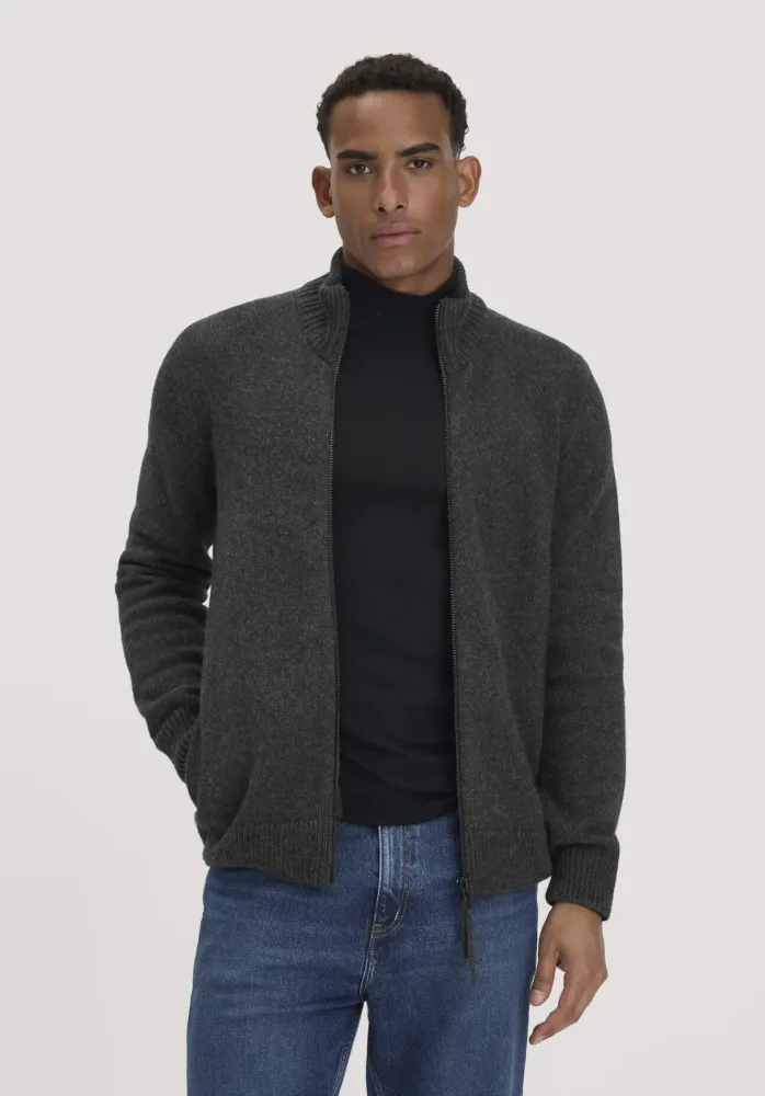 hessnatur Herren Strick Jacke Regular aus Bio-Merinowolle mit Bio-Baumwolle - grau - Größe XL