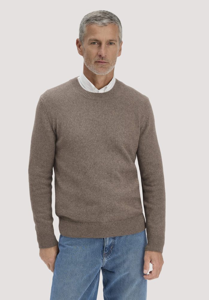 hessnatur Herren Strick Pullover Regular aus Bio-Merinowolle mit Bio-Baumwolle - braun GrösseL