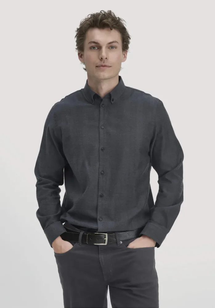 hessnatur Herren Flanell Hemd Regular aus Bio-Baumwolle mit TENCEL™ Lyocell - grau GrösseXXL (45/46)