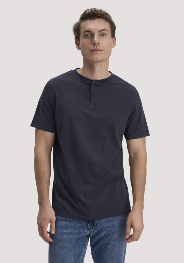 hessnatur Herren Heavy Jersey Henley Shirt Relaxed aus Bio-Baumwolle - blau Grösse48