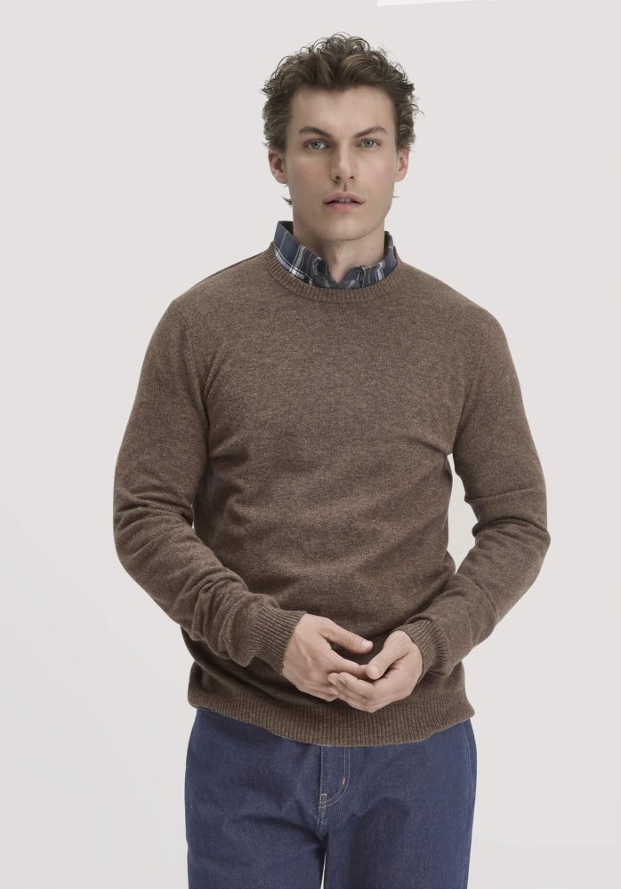 hessnatur Herren Strick Pullover Regular aus Bio-Merinowolle mit Cashmere - beige GrösseS
