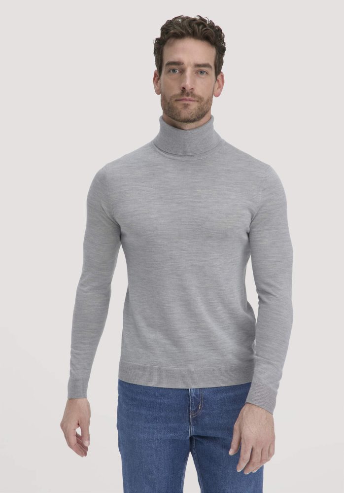 hessnatur Herren Strick Rollkragen Pullover Regular aus Bio-Merinowolle - grau GrösseXXL